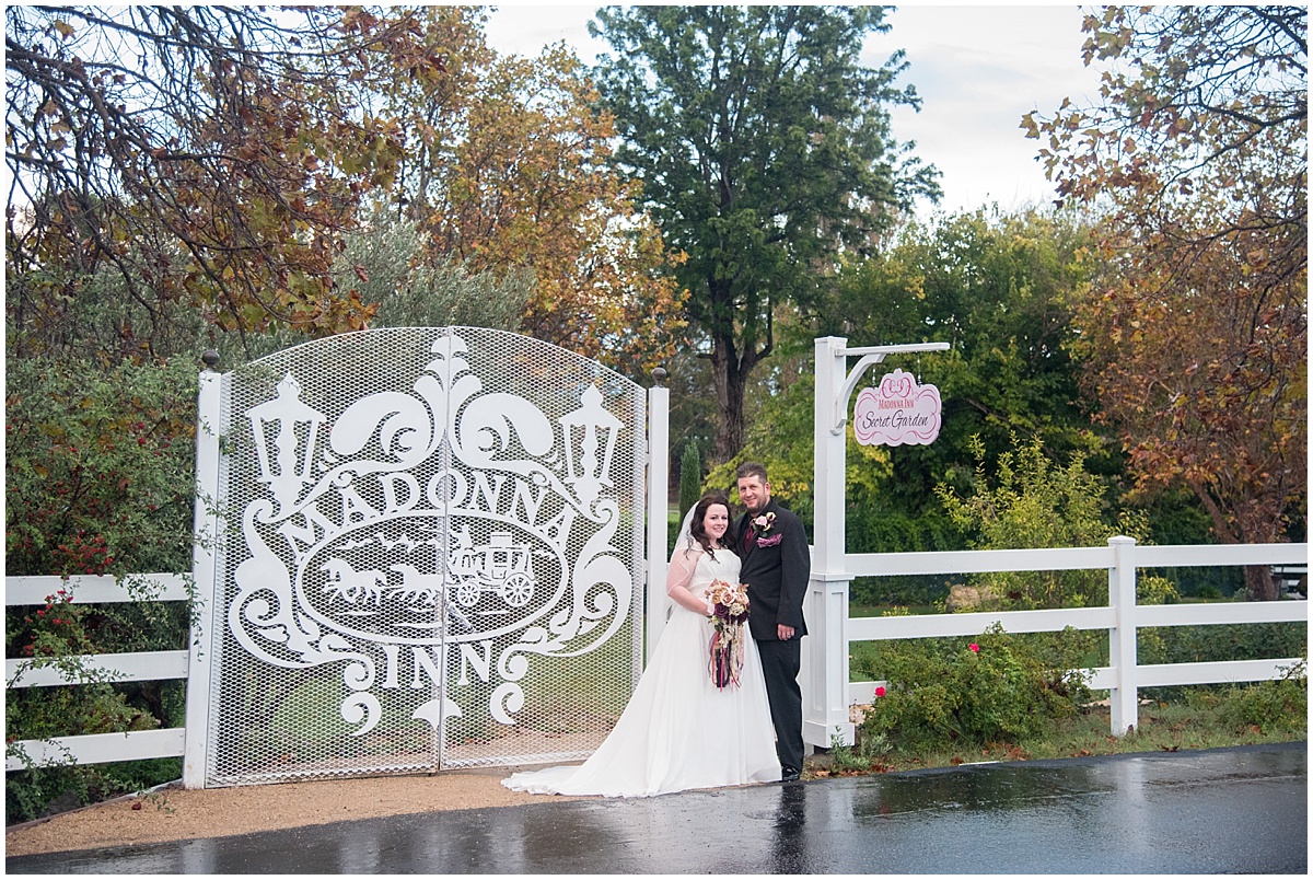 Madonna Inn Wedding for Tiffany and Steven rich colors, rainy day