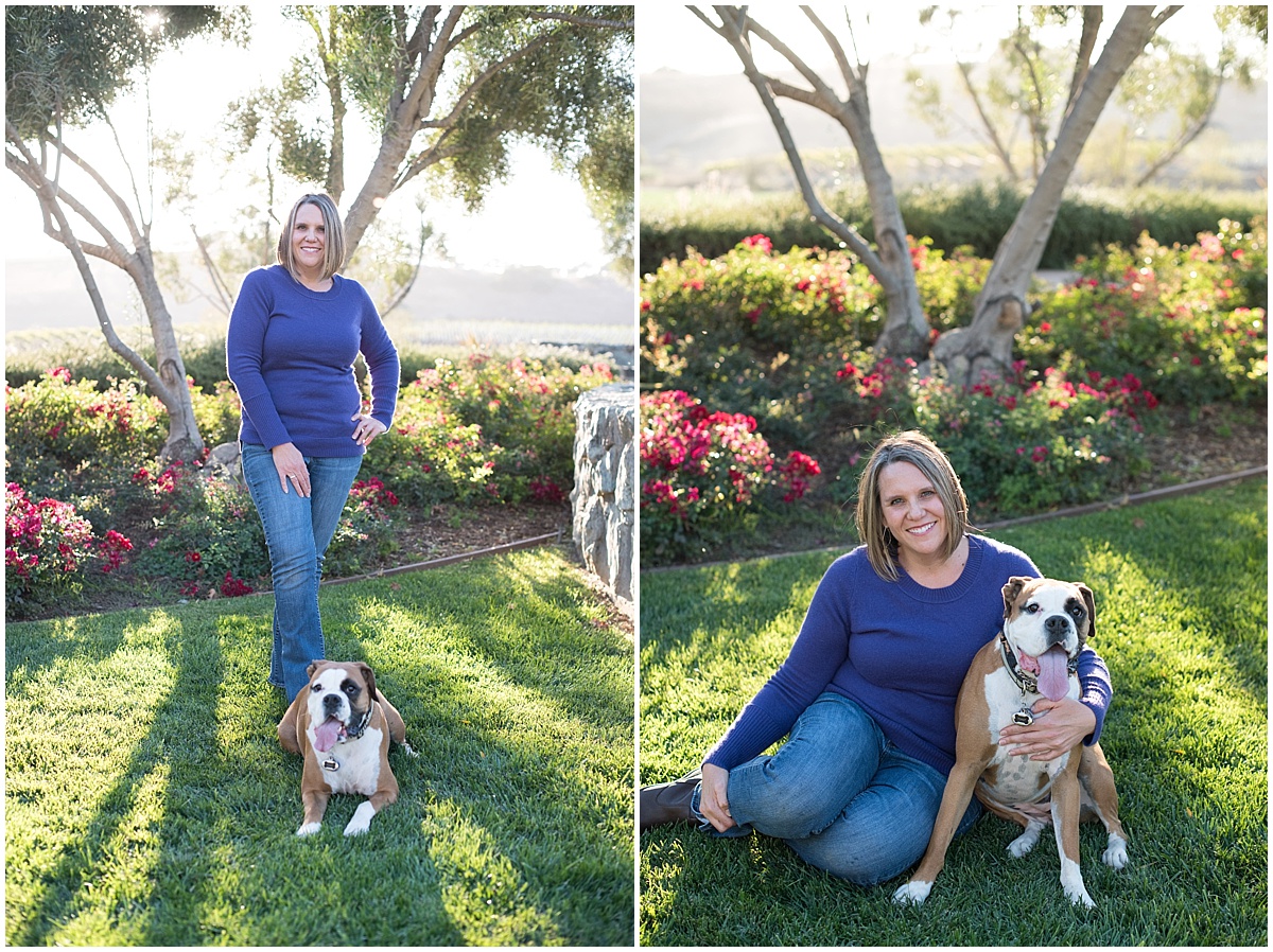 Amy and Toast the boxer at Talley Vineyards in Arroyo Grande California