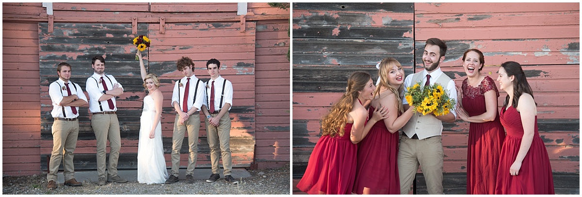 Summer Family Ranch Wedding in Templeton, California. Large family. Sunflowers and red roses.