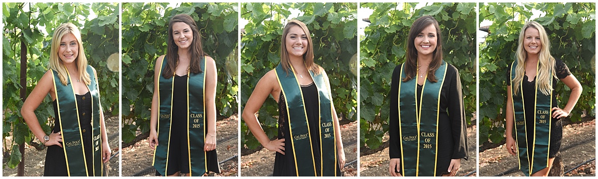 Cal Poly Senior Grad Group Session at Talley Vineyards with champaign and fun
