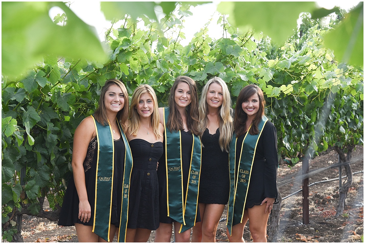 Cal Poly Senior Grad Group Session at Talley Vineyards with champaign and fun