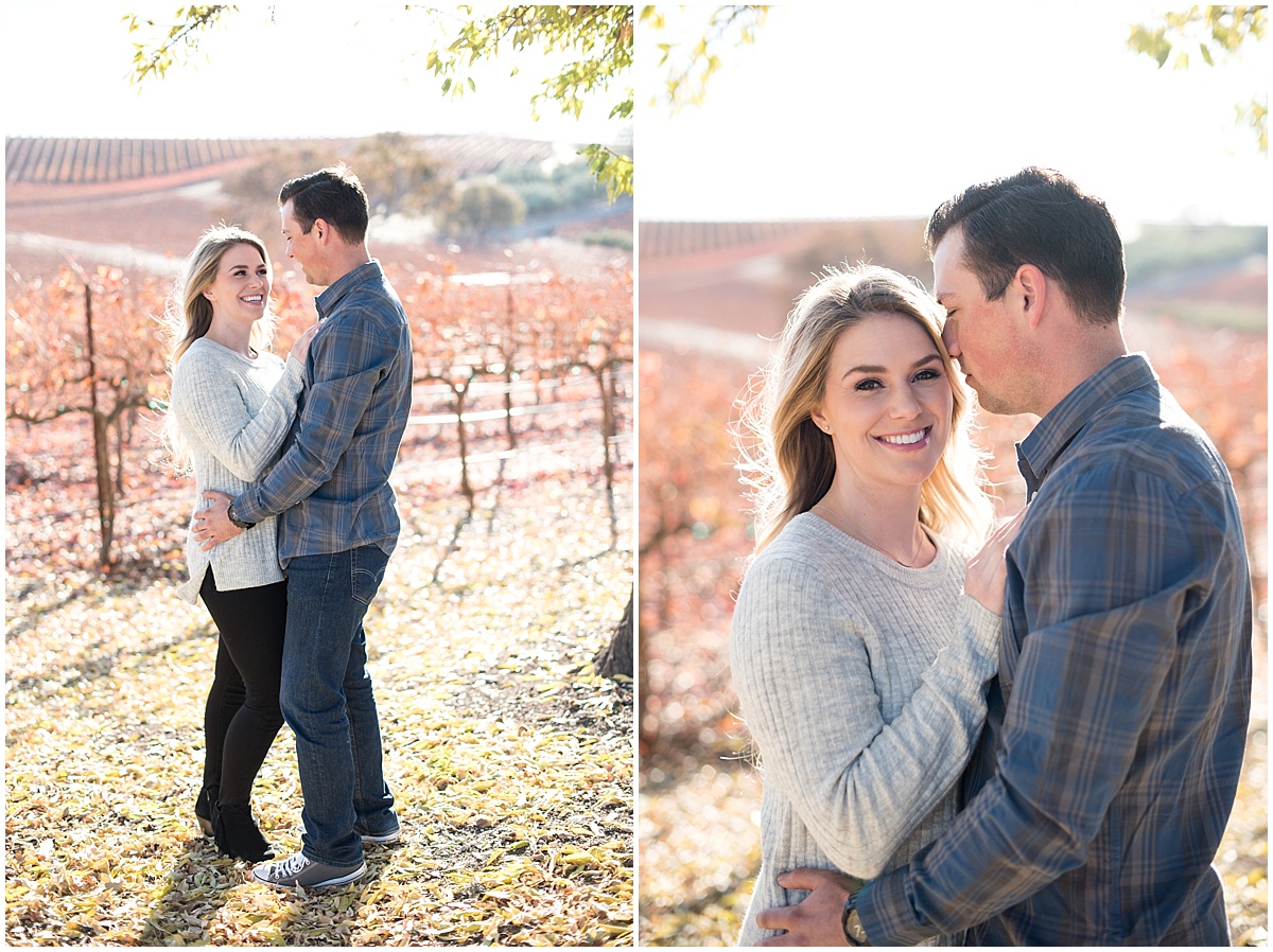 Pomar Junction Winter Engagment in Paso Robles, California with plaid and sweaters