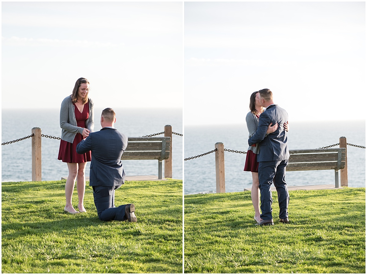 Proposal Session at Margo Dodd State Park in Pismo Beach, California with navy and burgundy