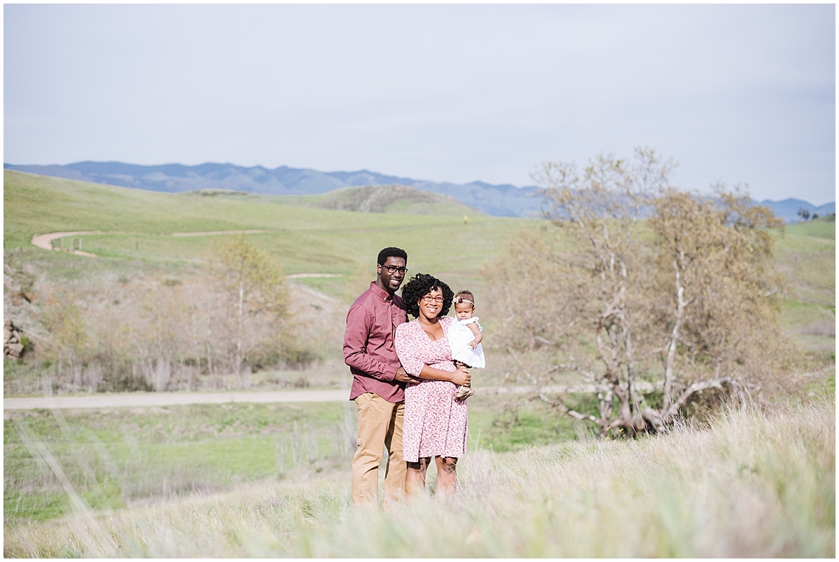Johnson Ranch Trail Spring Family Photos with pinks and four month old baby girl in San Luis Obispo, California