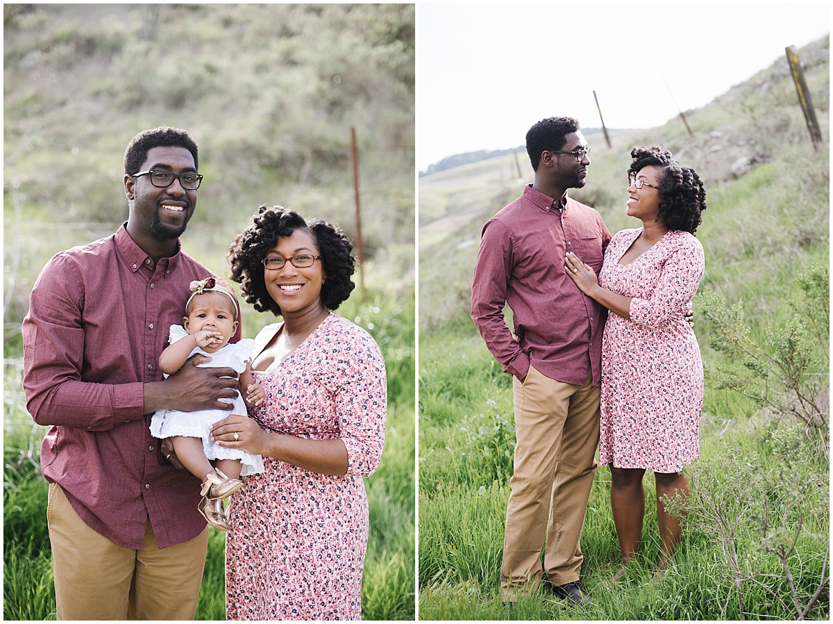 Johnson Ranch Trail Spring Family Photos with pinks and four month old baby girl in San Luis Obispo, California