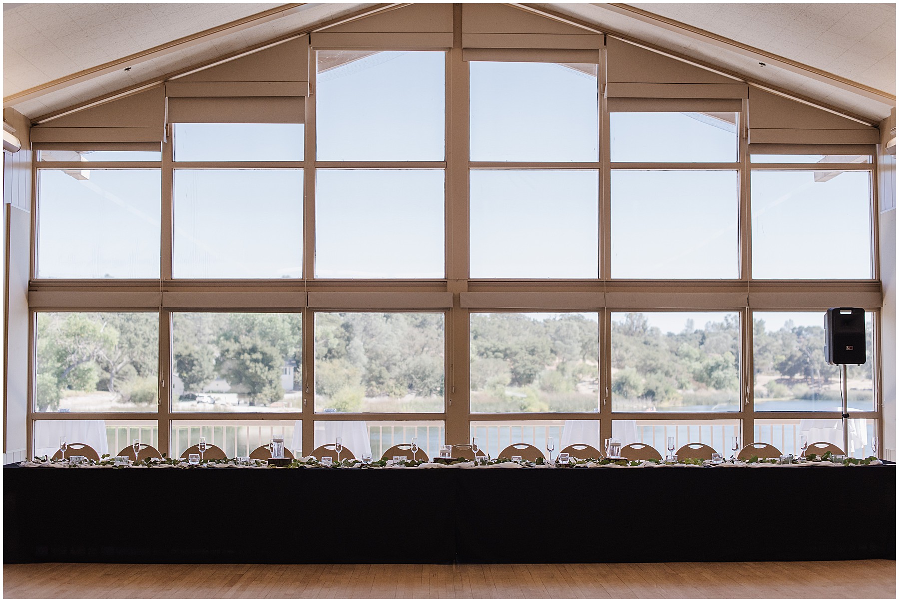 Pavilion on the Lake Atascadero Summer Wedding with blues and baby breath